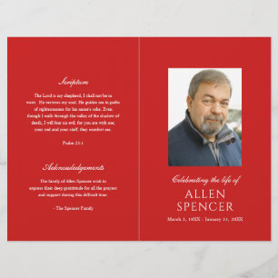 Simple Elegant Red Modern Funeral Program