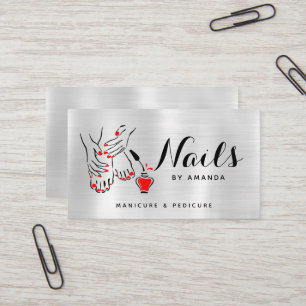 Simple Elegant Red Nails Luxury White Shiny Business Card
