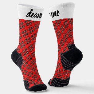 Simple Elegant Red Plaid Christmas Family Socks