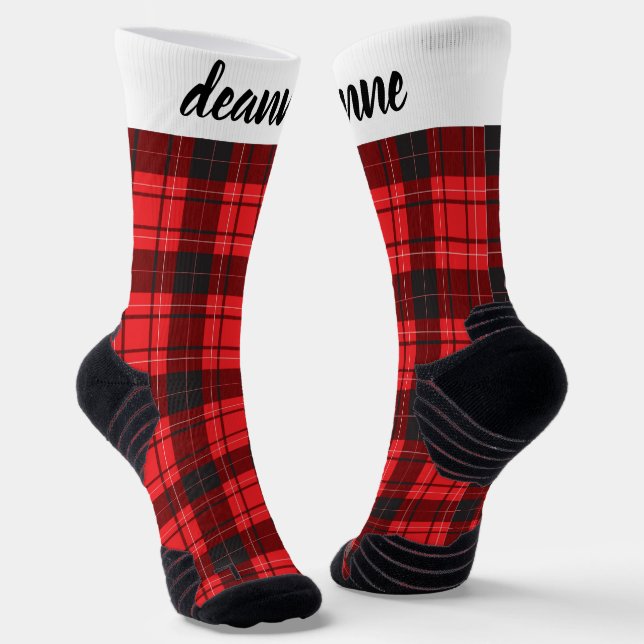 Simple Elegant Red Plaid Christmas Family Socks (Angled)