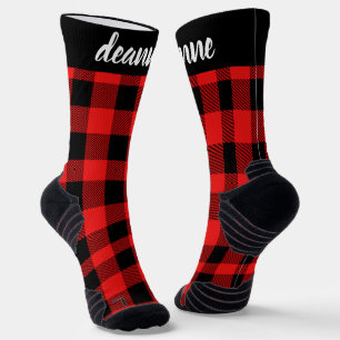 Simple Elegant Red Plaid Christmas Family Socks
