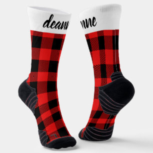 Simple Elegant Red Plaid Christmas Family Socks