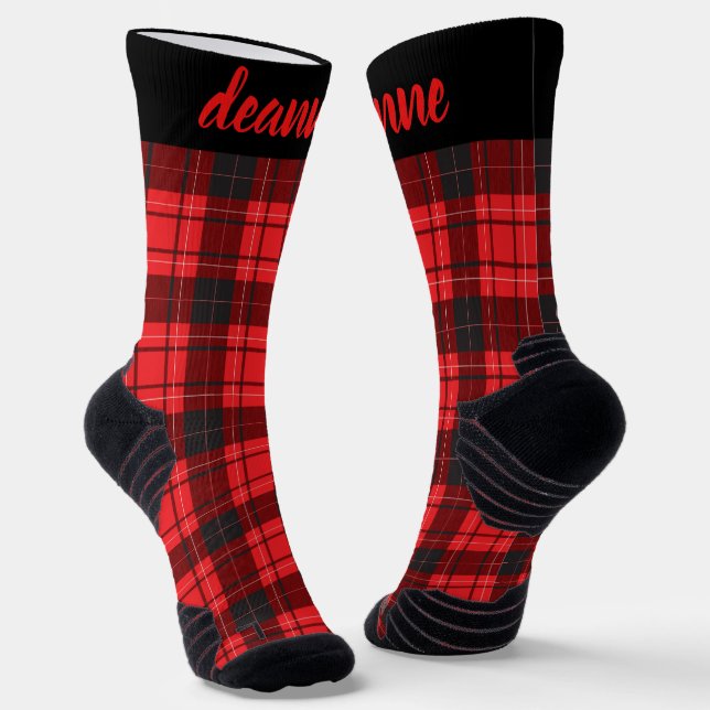 Simple Elegant Red Plaid Christmas Family Socks (Angled)