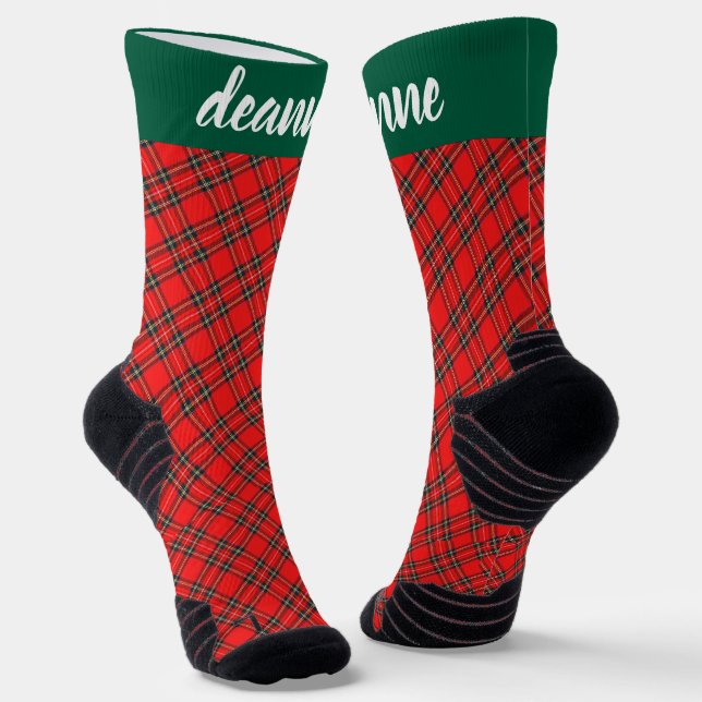 Simple Elegant Red Plaid Christmas Family Socks (Angled)