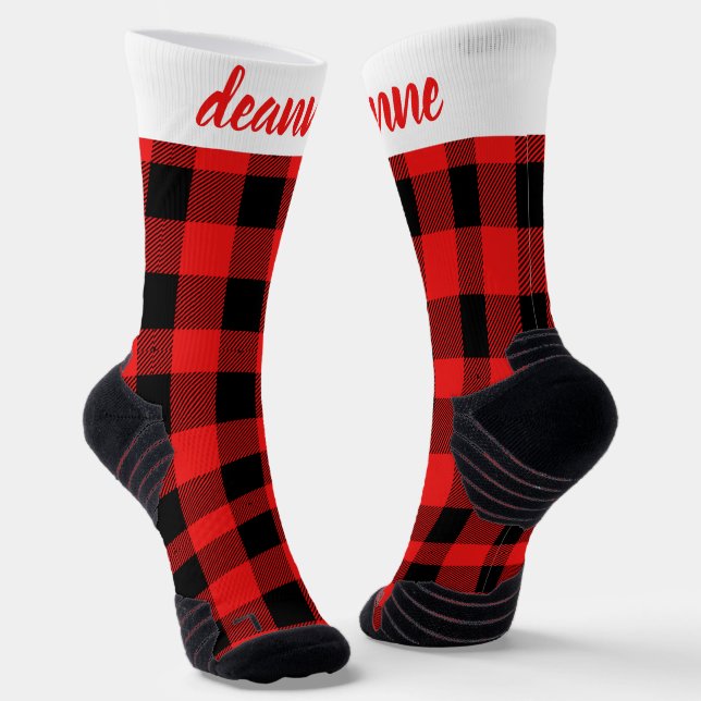 Simple Elegant Red Plaid Christmas Family Socks (Angled)