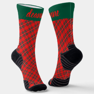 Simple Elegant Red Plaid Christmas Family Socks