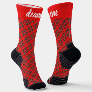 Simple Elegant Red Plaid Christmas Family Socks