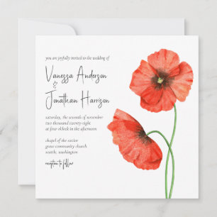 Simple Elegant Red Poppy Floral Stylish Script Invitation