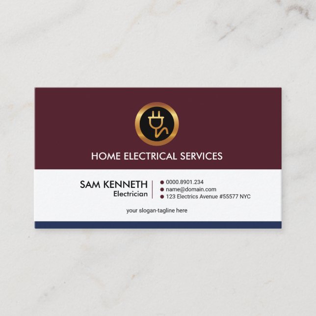 Simple Elegant Red Power Electricity Electrician Business Card (Front)
