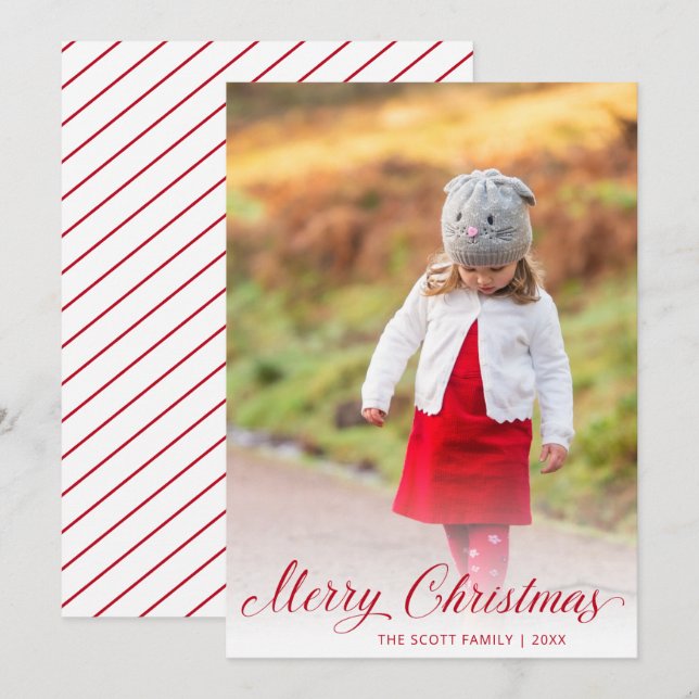Simple Elegant Red Script Modern Christmas Holiday Card (Front/Back)