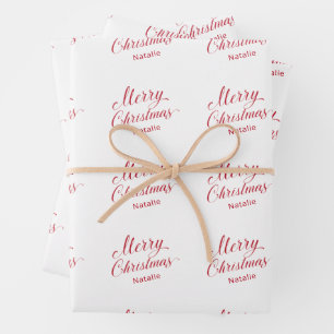 Simple Elegant Red Script Modern Christmas Wrapping Paper Sheet