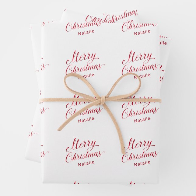 Simple Elegant Red Script Modern Christmas Wrapping Paper Sheet (In situ)