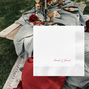 Simple Elegant Red Script Wedding Coined Cocktail Napkin