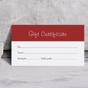 Simple Elegant Red White Beauty Gift Certificate