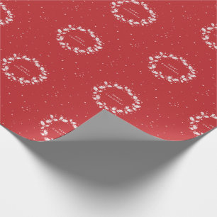 Simple Elegant Red + White Christmas Holly Wreath Wrapping Paper