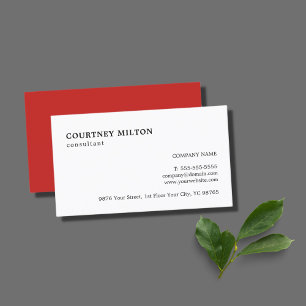 Simple Elegant Red White Consultant Business Card