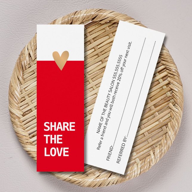 Simple Elegant Red White Gold Heart Referral Card (Creator Uploaded)