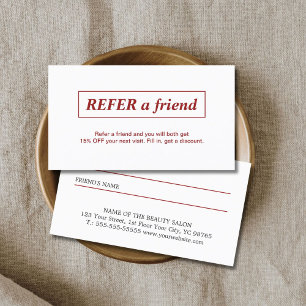 Simple Elegant Red White Refer a Friend Card