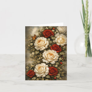 Simple Elegant Red & White Roses Blank Note Card