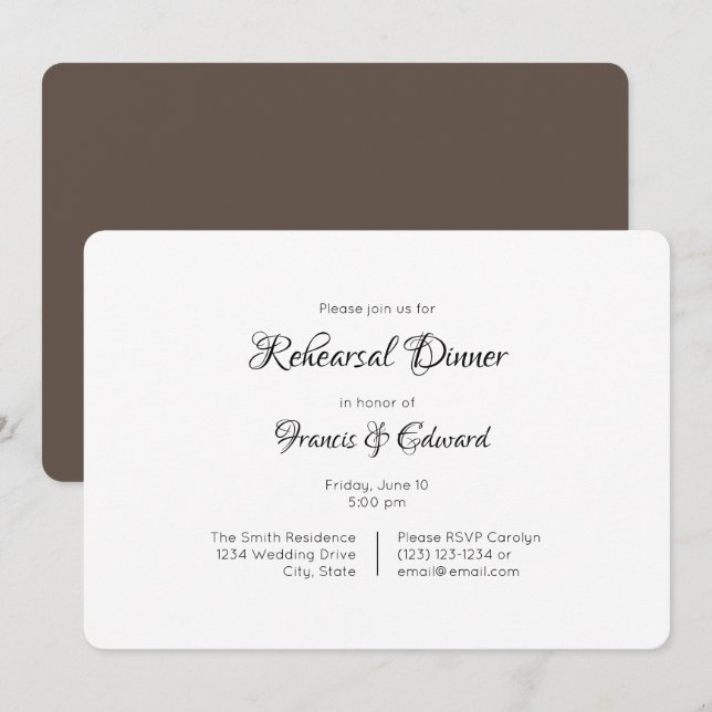 Simple Elegant Rehearsal Dinner Invitations (Front/Back)