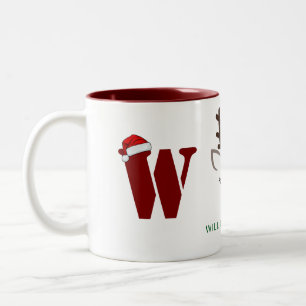 Simple Elegant Reindeer Christmas Family Name Two-Tone Coffee Mug