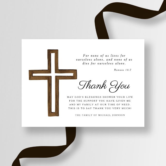 Simple Elegant Religious Cross Funeral Thank You Card (Creator Uploaded)