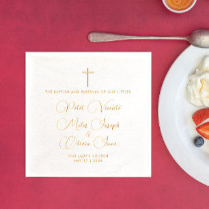 Simple Elegant  Religious Faith Triplets Baptism Foil Napkins