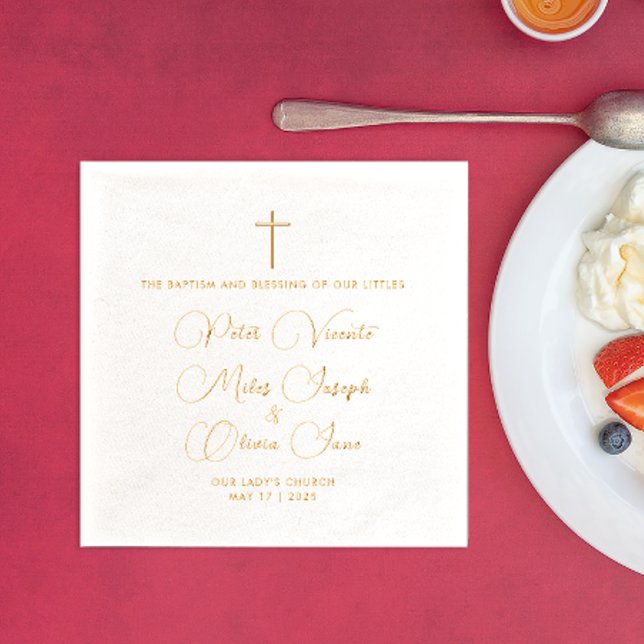 Simple Elegant  Religious Faith Triplets Baptism Foil Napkins (Creator Uploaded)