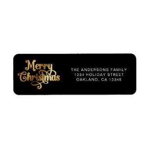 Simple Elegant Retro Black & Gold Merry Christmas