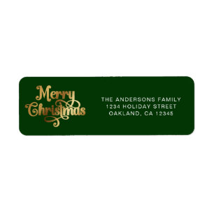 Simple Elegant Retro Green & Gold Merry Christmas