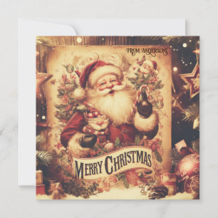 Simple elegant retro illustration Santa Claus Holiday Card
