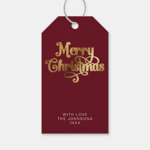 Simple Elegant Retro Red & Gold Merry Christmas Gift Tags