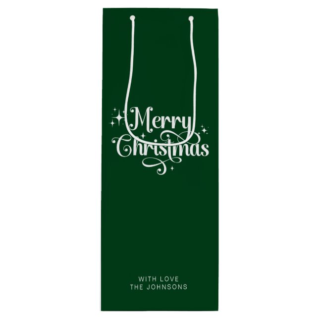 Simple Elegant Retro Script Green Merry Christmas Wine Gift Bag (Front)