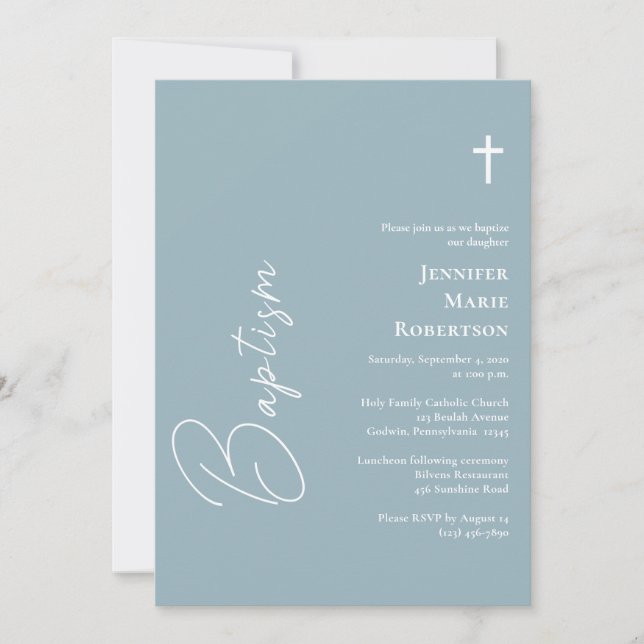 Simple Elegant Roman Catholic Baptism Invitation (Front)