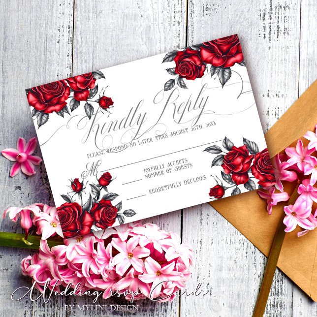 Simple Elegant Romantic Rose Floral Wedding RSVP Card (Creator Uploaded)