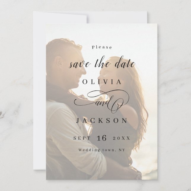 Simple elegant romantic script photo save the date (Front)