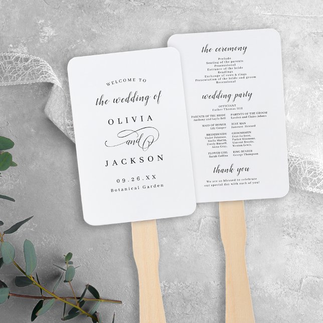Simple elegant romantic script wedding programs hand fan (Simple elegant romantic script wedding programs hand fan)