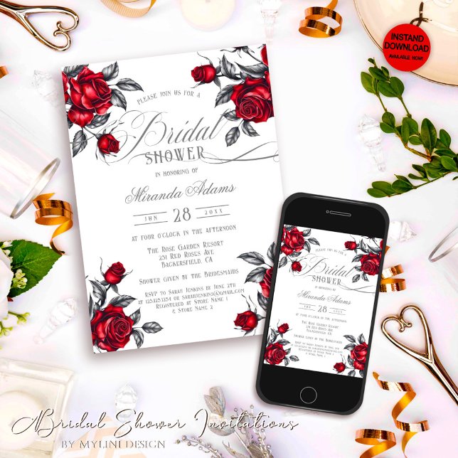 Simple Elegant Rose Floral Bridal Shower Invitation (Creator Uploaded)