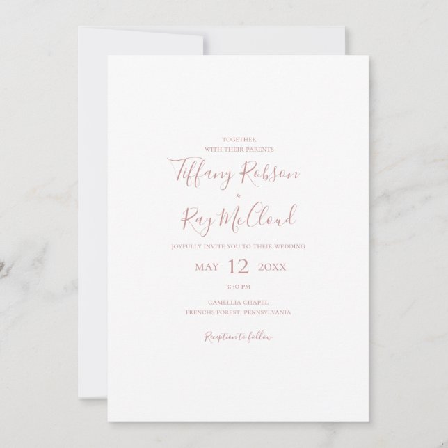Simple Elegant Rose Gold All In One Wedding Invitation (Front)