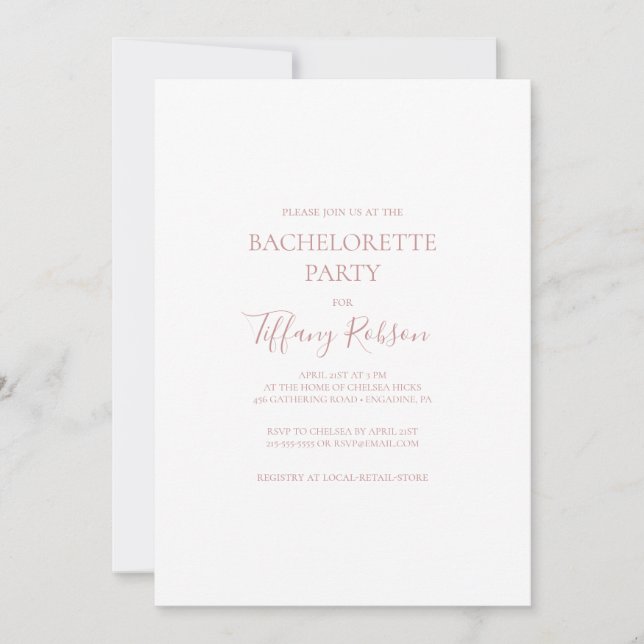 Simple Elegant Rose Gold Bachelorette Party Invitation (Front)