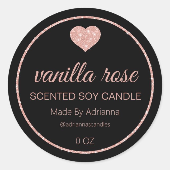 Simple Elegant Rose Gold Black Soy Candle Labels (Front)