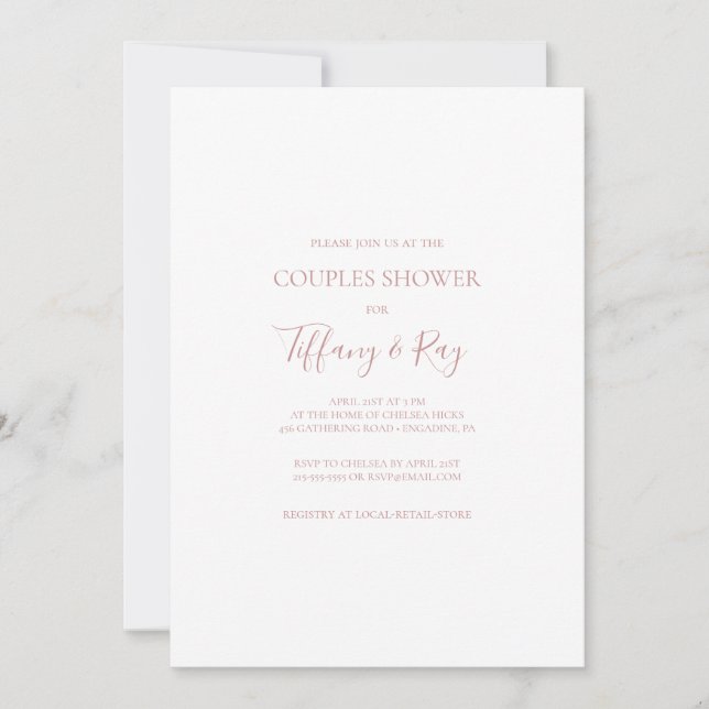 Simple Elegant Rose Gold Couples Shower Invitation (Front)
