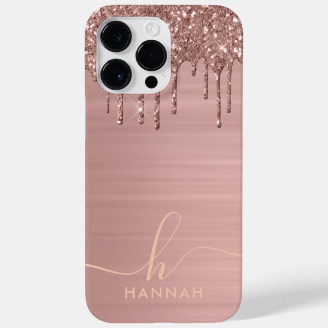 Simple Elegant Rose Gold Glitter Drip Custom Name  Case-Mate iPhone Case (Back)