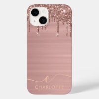 Simple Elegant Rose Gold Glitter Drip Custom Name