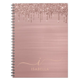 Simple Elegant Rose Gold Glitter Drip Custom Name Notebook