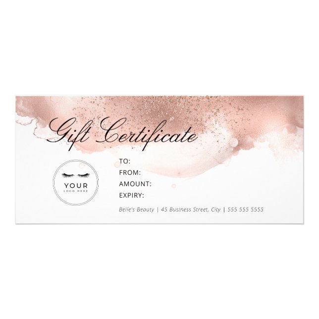 Simple Elegant Rose Gold Glitter Gift Certificate (Front)