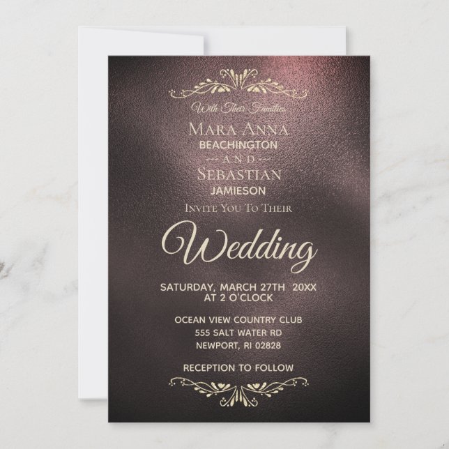 *~* Simple Elegant Rose Gold  Iridescent Wedding Invitation (Front)