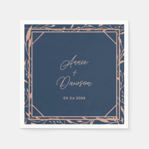 Simple Elegant Rose Gold & Navy Wedding Napkin