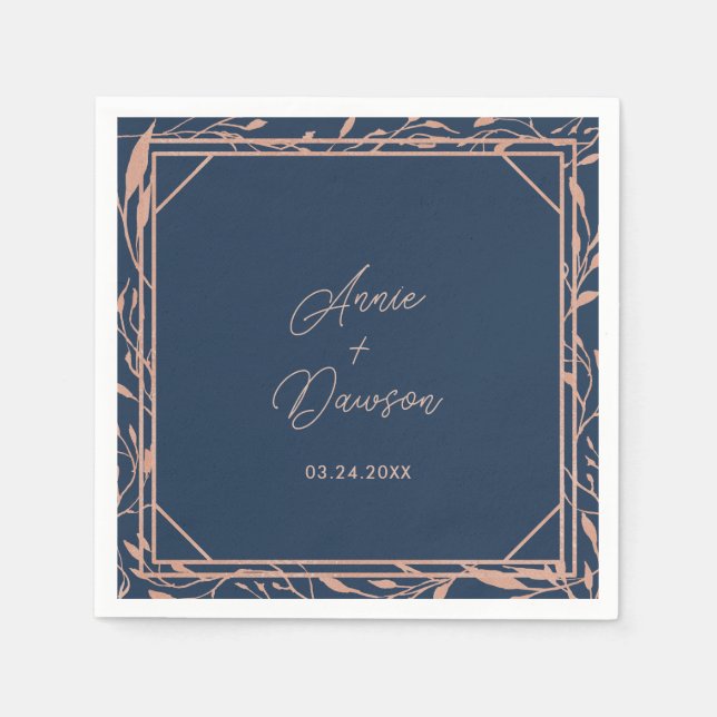 Simple Elegant Rose Gold & Navy Wedding Napkin (Front)