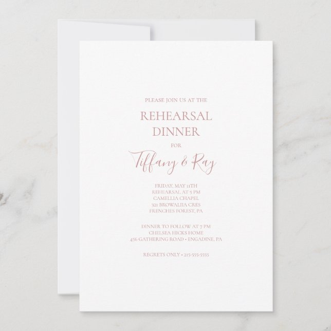 Simple Elegant Rose Gold Rehearsal Dinner Invitation (Front)